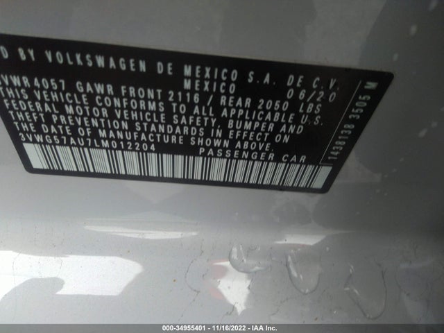 2020 Volkswagen Golf, VIN: 3VWG57AU7LM012204