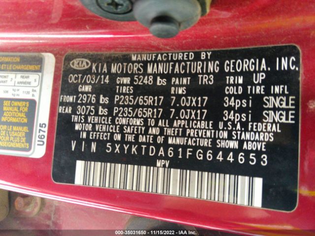 5XYKTDA61FG644653 KIA SORENTO LX