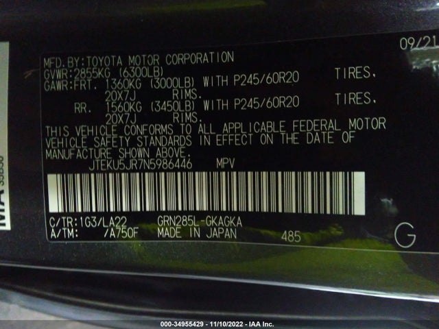 2022 Toyota 4Runner, VIN: JTEKU5JR7N5986446