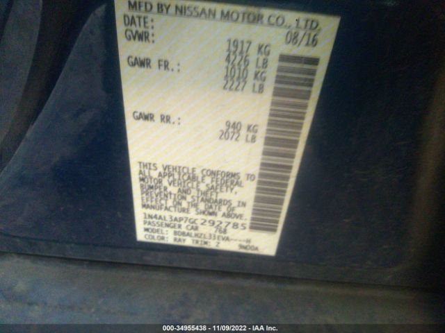 1N4AL3AP7GC292785 Nissan Altima 2.5 Sr