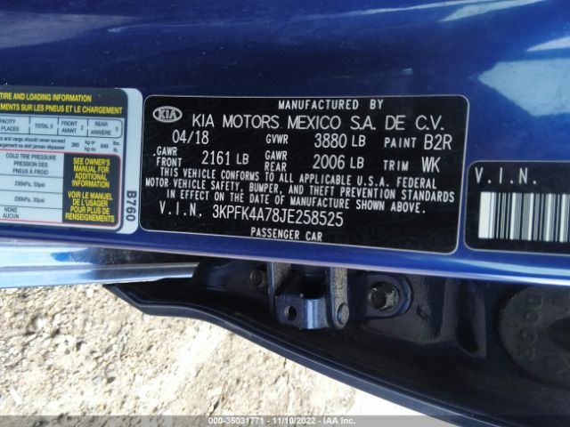3KPFK4A78JE258525 KIA FORTE LX