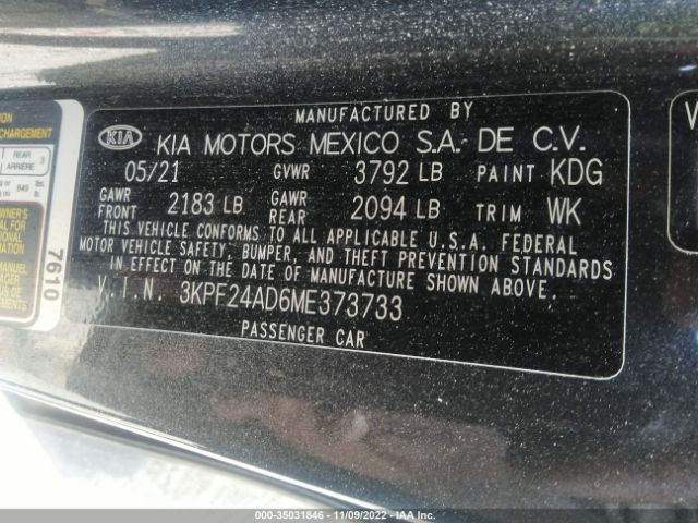3KPF24AD6ME373733 KIA Forte Lxs