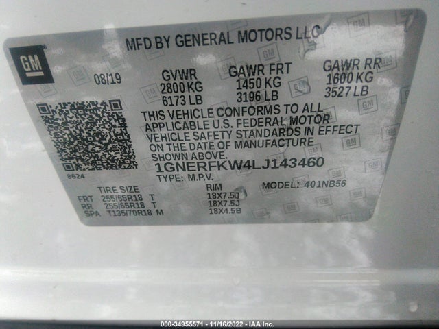 2020 Chevrolet Traverse, VIN: 1GNERFKW4LJ143460
