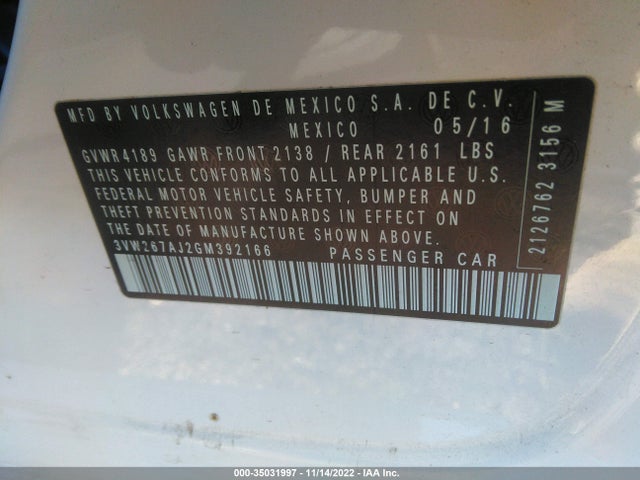 Volkswagen JETTA SEDAN 2016 3VW267AJ2GM392166 Image 10