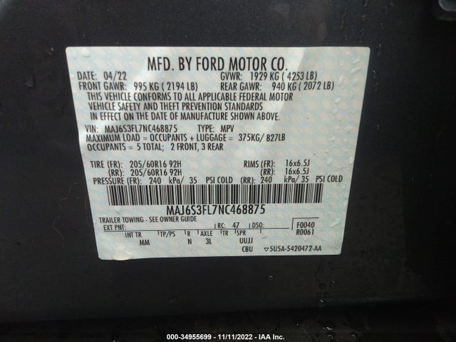 2022 Ford Ecosport, VIN: MAJ6S3FL7NC468875