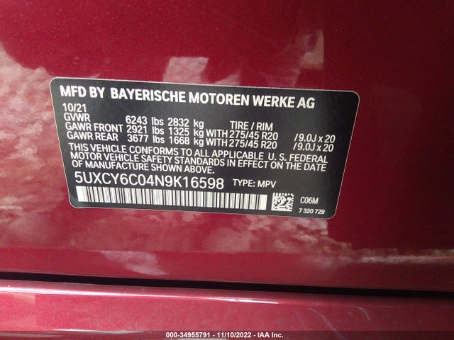 2022 BMW X6, VIN: 5UXCY6C04N9K16598