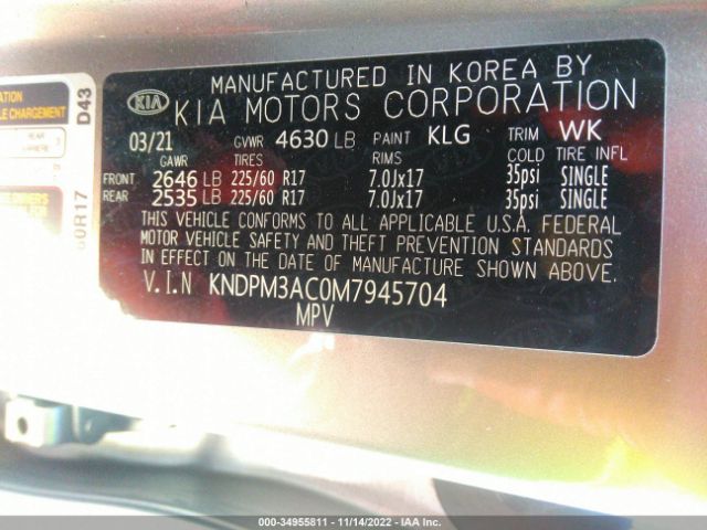 KNDPM3AC0M7945704 KIA Sportage Lx