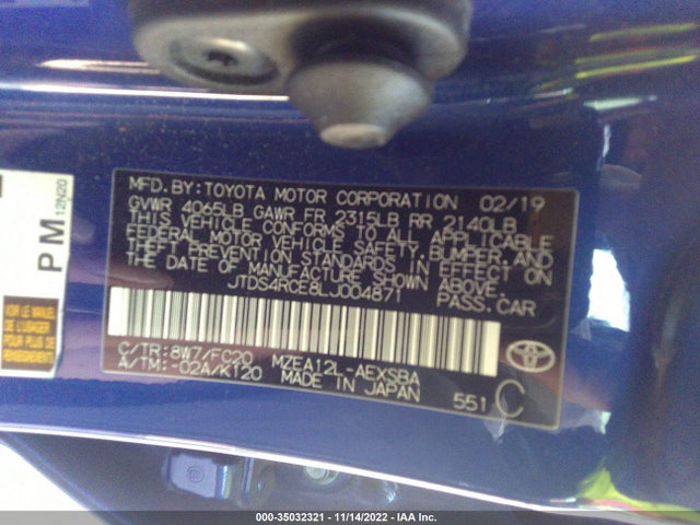 2020 TOYOTA COROLLA SE VIN: JTDS4RCE8LJ004871