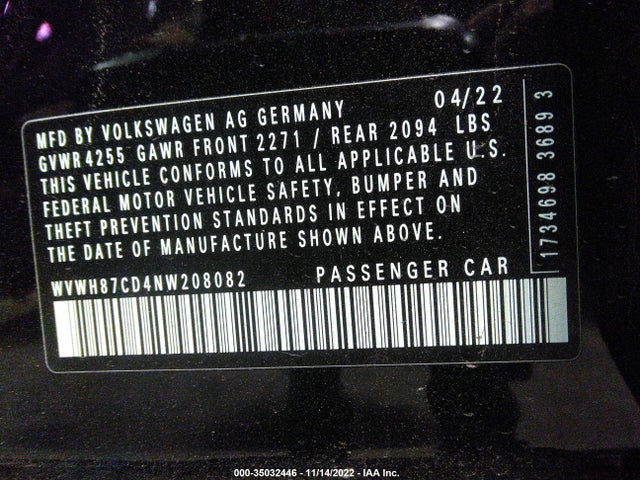2022 Volkswagen Golf GTI, VIN: WVWH87CD4NW208082