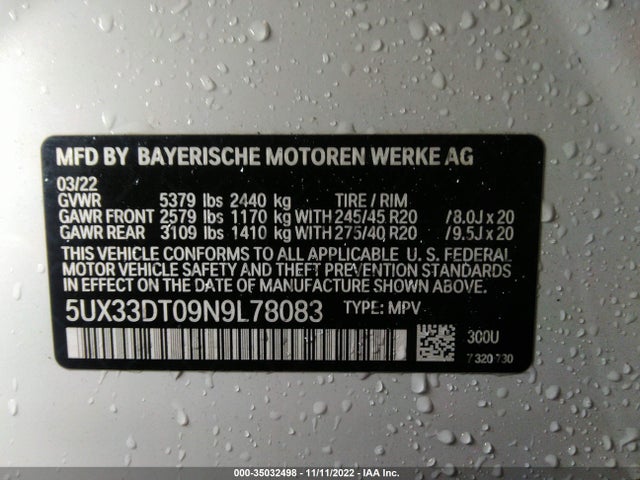 2022 BMW X4, VIN: 5UX33DT09N9L78083