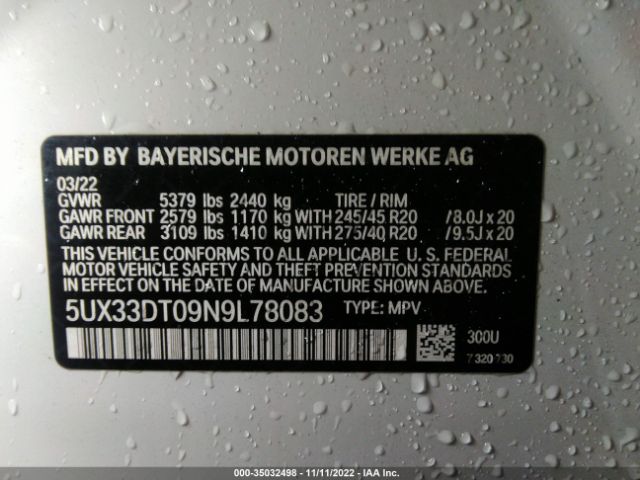 5UX33DT09N9L78083 BMW X4 Xdrive30i