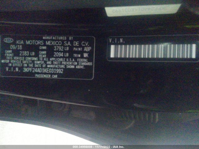3KPF24AD1KE031992 KIA Forte Lxs