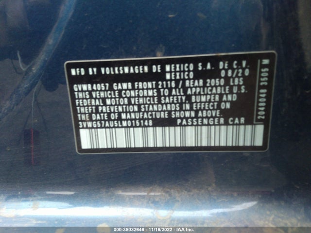 2020 Volkswagen Golf, VIN: 3VWG57AU5LM015148