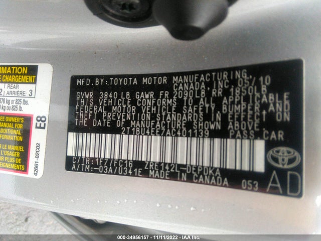 Toyota COROLLA 2010 2T1BU4EE7AC401139 Image 10