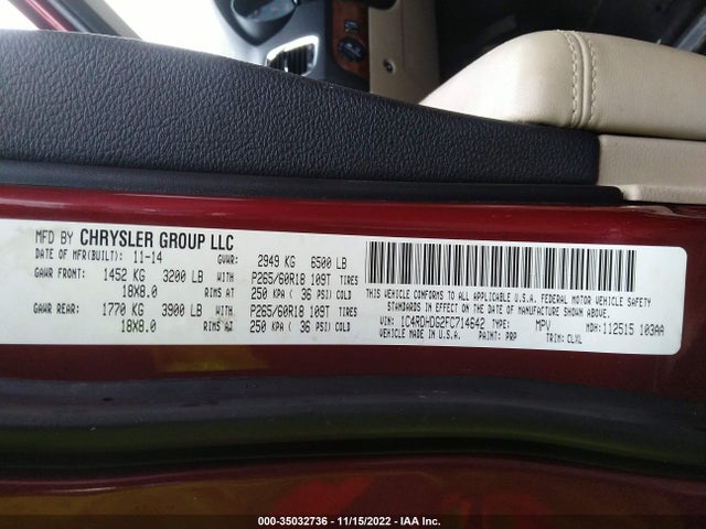 Dodge DURANGO LIMITED 2015 1C4RDHDG2FC714642 Image 9
