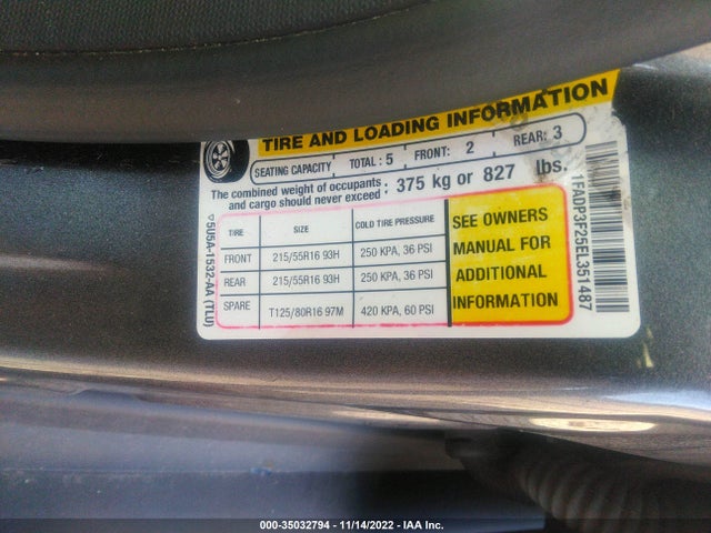 2014 FORD FOCUS SE VIN: 1FADP3F25EL351487
