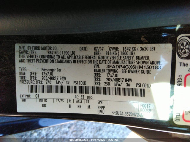 2017 Ford Fiesta, VIN: 3FADP4GX6HM150183