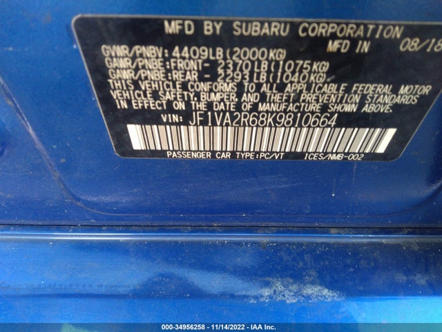 2019 Subaru WRX, VIN: JF1VA2R68K9810664