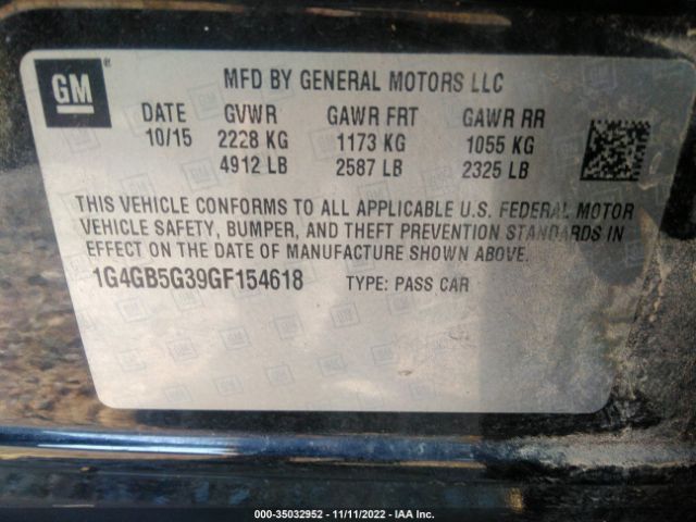 1G4GB5G39GF154618 Buick Lacrosse Leather