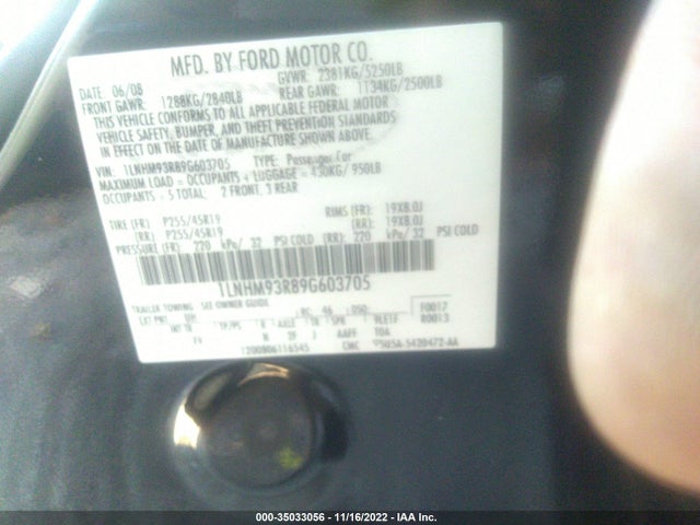 Lincoln MKS 2009 1LNHM93R89G603705 Image 11
