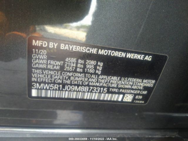 3MW5R1J09M8B73315 BMW 3 Series 330i