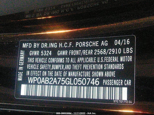 2016 Porsche Panamera, VIN: WP0AB2A75GL050746