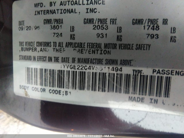 1997 MAZDA 626 DX/LX VIN: 1YVGE22C4V5611494