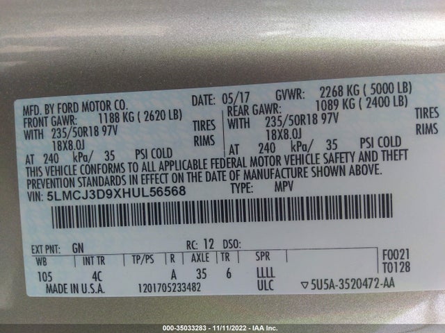 Lincoln MKC 2017 5LMCJ3D9XHUL56568 Image 10