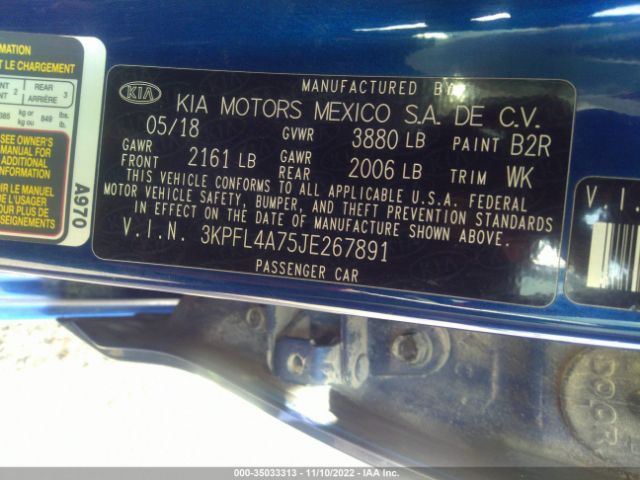 3KPFL4A75JE267891 KIA FORTE LX