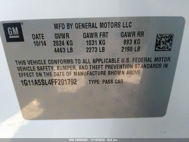 2015 CHEVROLET MALIBU LS VIN: 1G11A5SL4FF201792