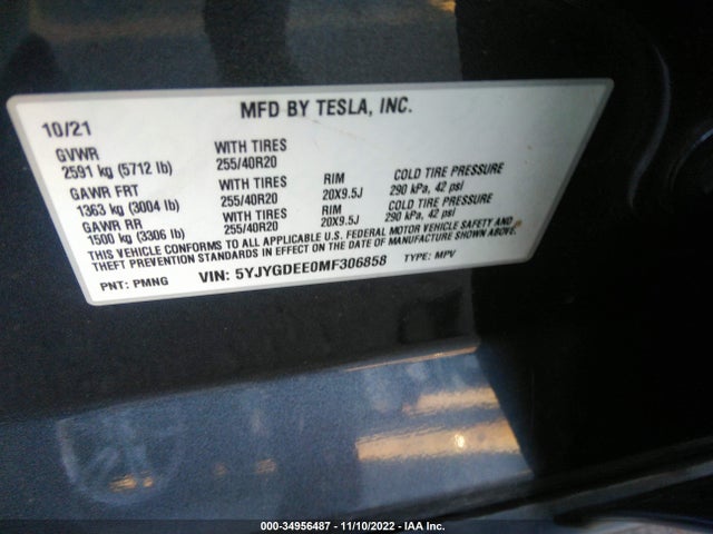 2021 Tesla Model Y, VIN: 5YJYGDEE0MF306858