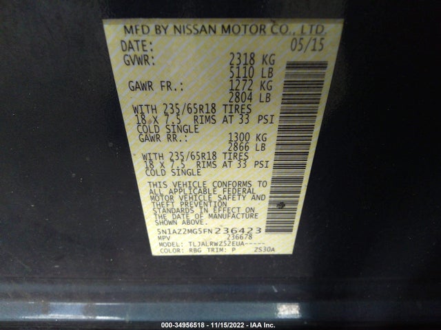 2015 Nissan Murano, VIN: 5N1AZ2MG5FN236423