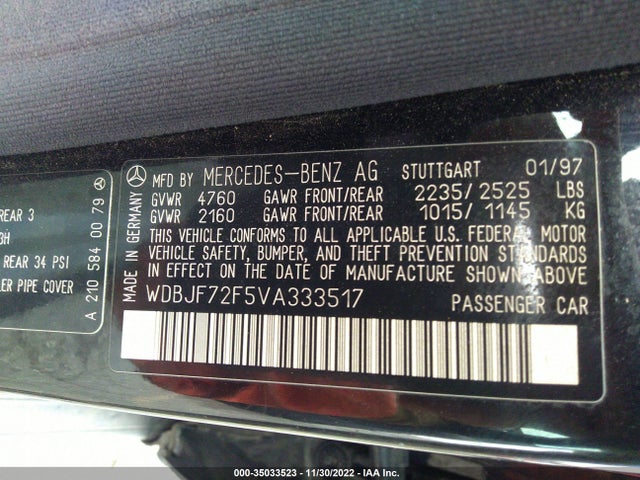 1997 MERCEDES-BENZ E-CLASS VIN: WDBJF72F5VA333517