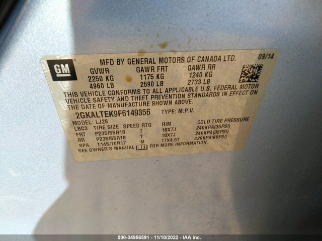 GMC Terrain Slt 2015 2GKALTEK9F6149356 Image 9