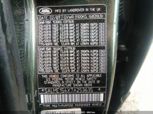 SALME154X7A253635 Land Rover Range Rover Hse