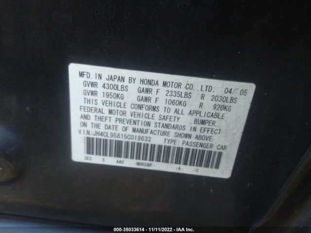 Aukcja sprzedaży 2005 Acura Tsx, vin: JH4CL95815C018633, numer aukcji: 35033614