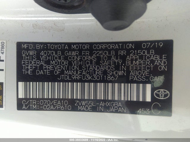 2019 Toyota Prius, VIN: JTDL9RFU3K3011867