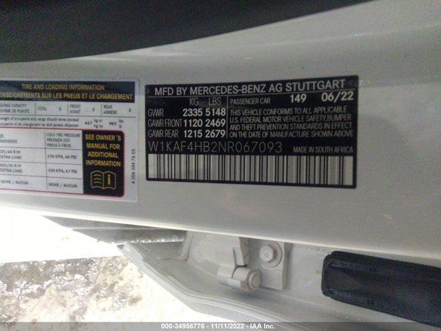 2022 Mercedes-Benz C-Class, VIN: W1KAF4HB2NR067093