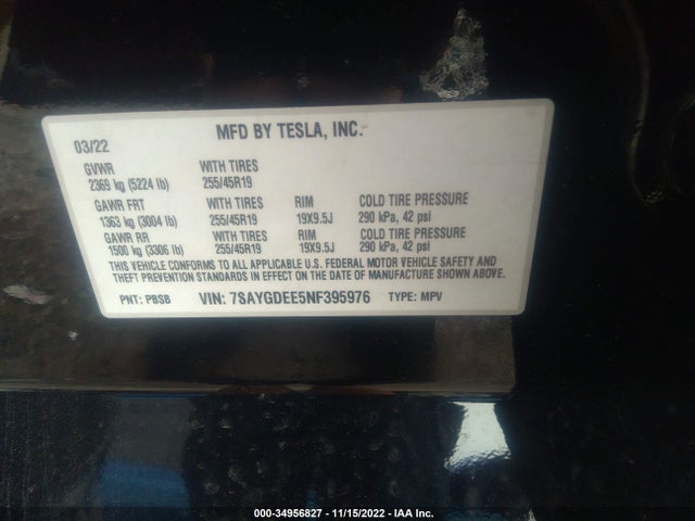 Tesla Model Y Long Range 2022 7SAYGDEE5NF395976 Image 10