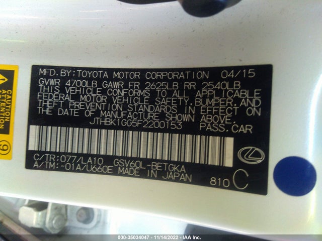 2015 Lexus ES, VIN: JTHBK1GG5F2200153