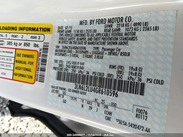 Lincoln MKZ 2016 3LN6L2LU4GR610596 Image 9
