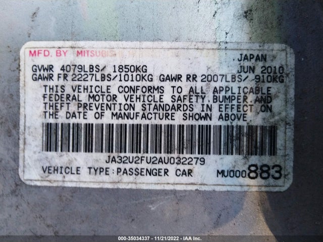 Mitsubishi Lancer 2010 JA32U2FU2AU032279 Image 10