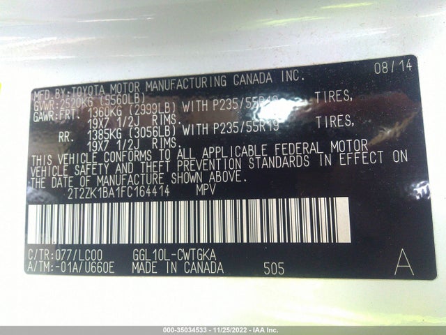 Lexus RX 350 2015 2T2ZK1BA1FC164414 Image 10