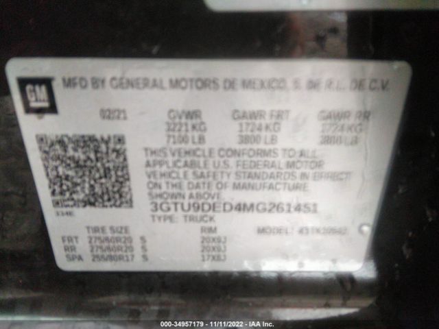 3GTU9DED4MG261451 GMC Sierra 1500 Slt