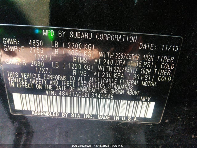 4S4BTACC8L3143448 Subaru Outback Premium