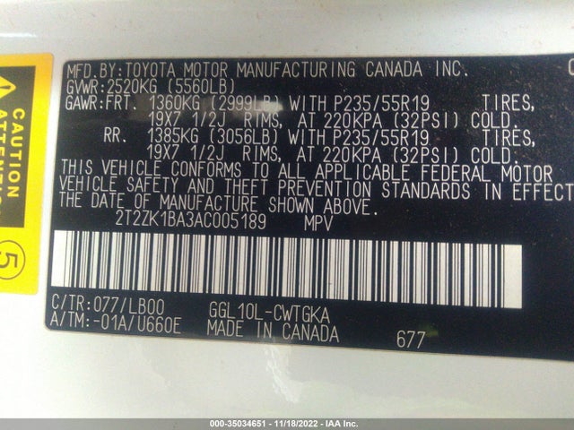 2T2ZK1BA3AC005189 Lexus RX 350