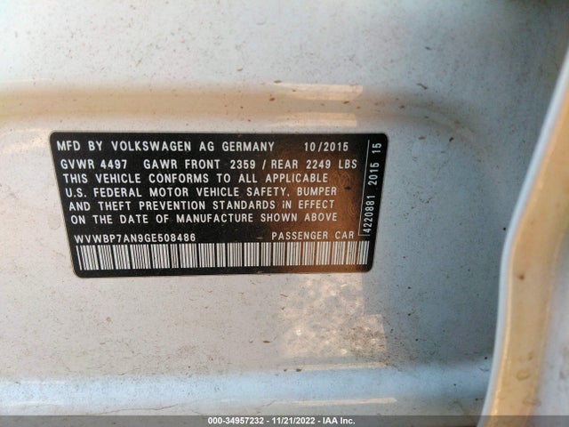 2016 Volkswagen CC, VIN: WVWBP7AN9GE508486