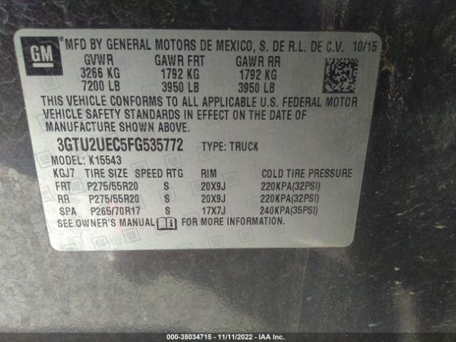 3GTU2UEC5FG535772 GMC Sierra 1500 Sle