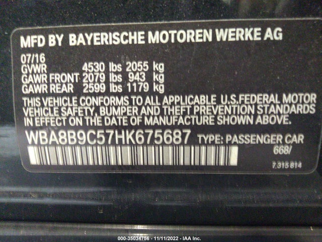 2017 BMW 3 Series, VIN: WBA8B9C57HK675687