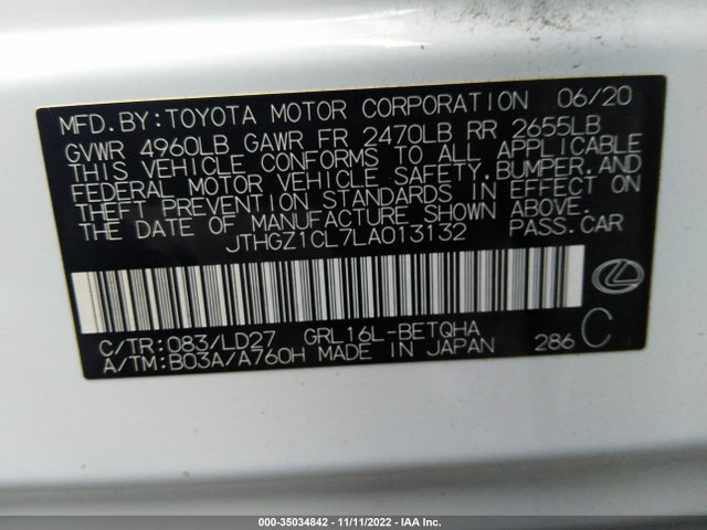 2020 Lexus GS, VIN: JTHGZ1CL7LA013132